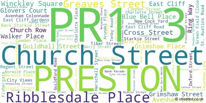 A word cloud for the PR1 3 postcode